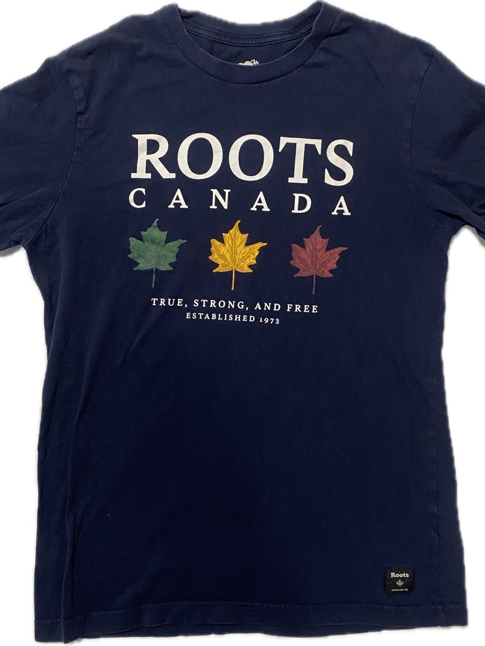 Roots Navy Short Sleeve Tee with Black Logo Patch